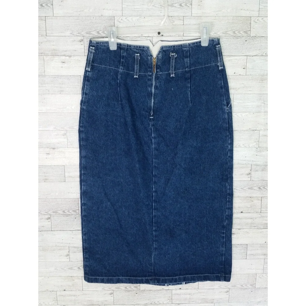 Vintage YES Clothing Denim Jean Skirt Blue Panel Pencil Skirt Sz 13 32x32‎